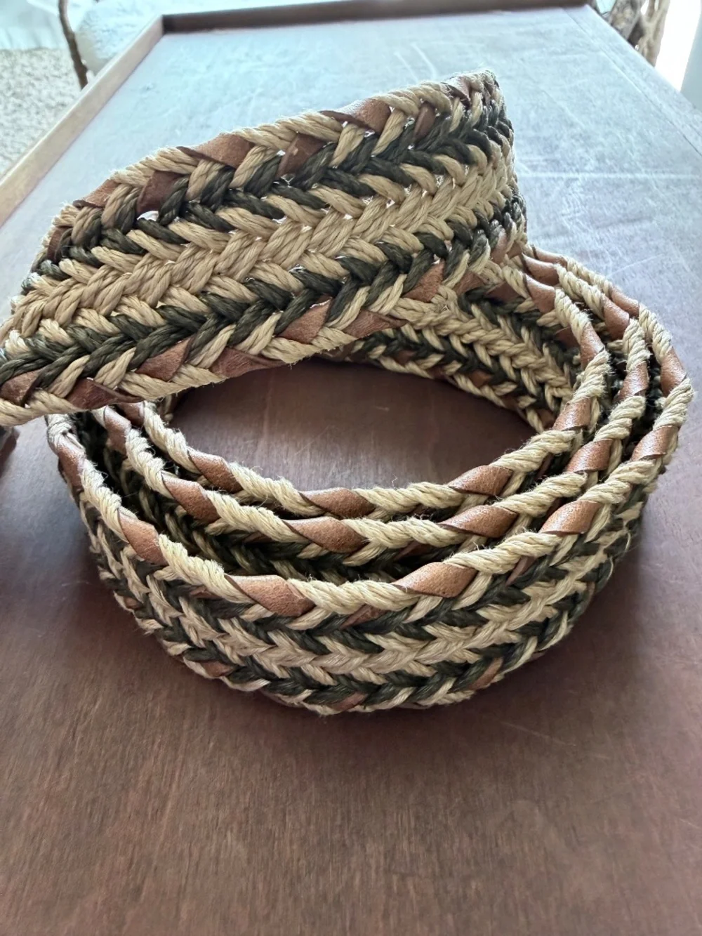 Torino Leather Co Chevron Weave Belt Olive Tan Brown Size 46 Made in USA